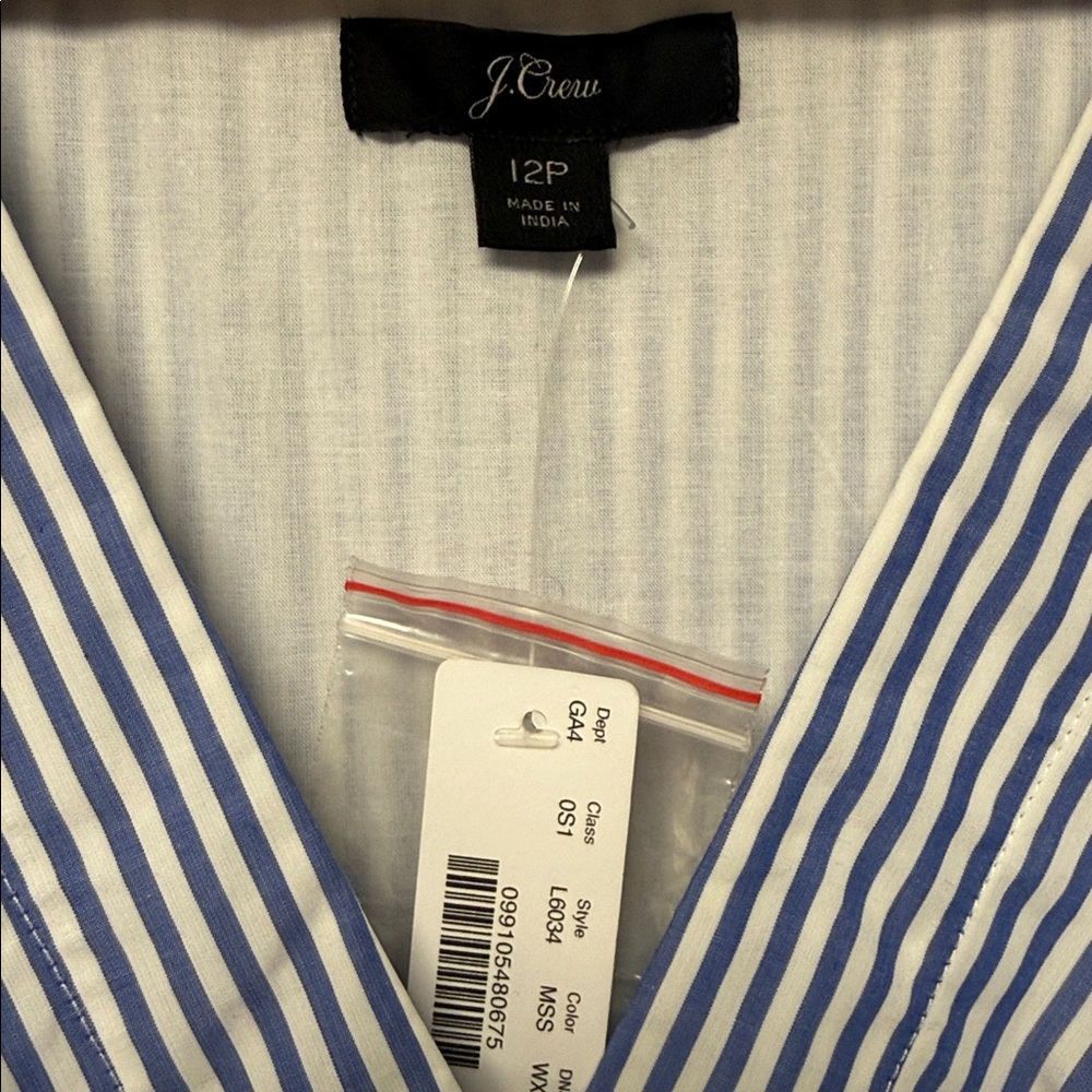 J.Crew Size 12P Blue Stripe Cotton Wrap Dress Petite NWT - Picture 4 of 6
